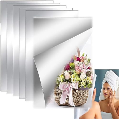10Pcs Flexible Self Adhesive Mirrors Sheets,4 x 6 Inches Acrylic Mirror Tiles,Non Glass Mirror Tiles Stickers,Ideal for Crafts DIY Projects Home Decor and Displays