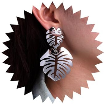 Tseenyi Palmblatt Dangle Ohrringe Silber Palm Tropfen Ohrringe Tropical Monstera Blattohrring Große Palmen Blätter Haufen Persönlichkeit Leafs Monstera Baumeln Ohrschmuck