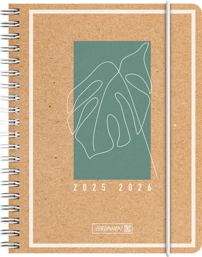 BRUNNEN Schülerkalender (2025/2026) Jungle Leaf, 2 Seiten = 1 Woche, A6, 208 Seiten, Kraftpapier-Einband