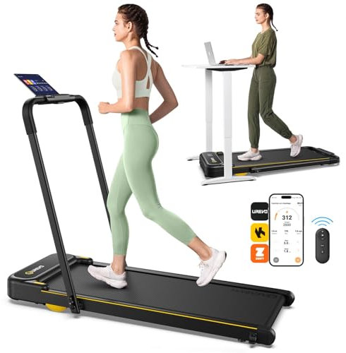 UREVO 2 in 1 Laufband für zuhause mit APP, Walking pad mit doppelter Stoßdämpfung, 1-10 km/h Laufband Klappbar mit Fernbedienung und LED-Anzeige für Zuhause/Büro