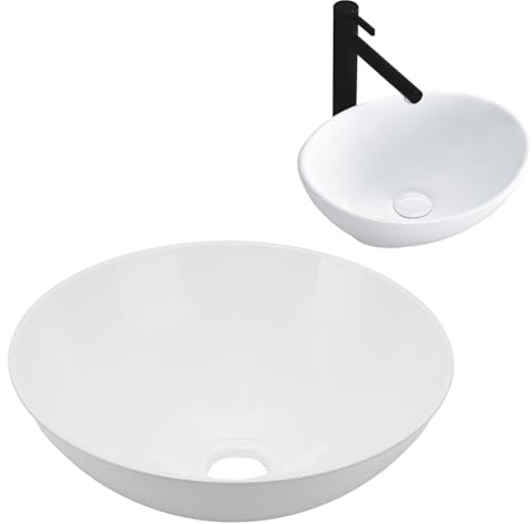 Lavabo vasque rond blanc Sunicon, lavabo de lle de bain moderne en acrylique pour camping-car, yacht, vanité, diamètre 327,6 mm, profondeur 129,1 mm, trou de vidange 2 pouces