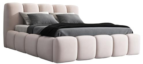 A&J MöbelLand Polsterbett 160x200 mit Bettkasten und Lattenrost – Sonic, Bett mit Matratze und Stauraum in Beige