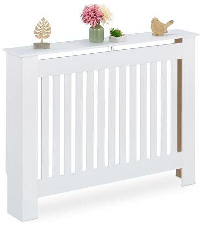 Relaxdays Cubre Radiador, Diseño Rústico, 83 x 112 x 19 cm, para Calefactores Antiguos, Cubreradiador, MDF, Blanco, 100% Tablero de Fibras, L