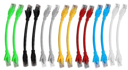 FunWorth 14 cables de conexión Ethernet Cat6 cortos de 15 cm, cables de conexión LAN de red de alta velocidad de 1000 Mbps con conectores RJ45, colores mezclados para router, módem, interruptor, PC