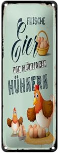 Ontrada Cartel de chapa de 27 x 10 cm, diseño de huevos frescos de gallinas felices