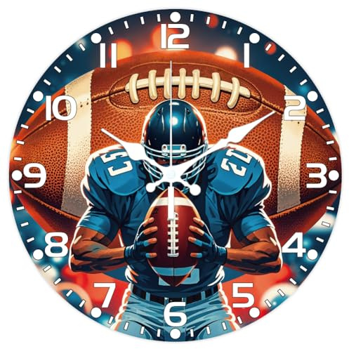 CHGCRAFT Rugby Muster Wanduhr 12 Zoll Nicht Tickende Uhren Athleten Muster Runde Wanduhr Batteriebetrieben für Schlafzimmer Wohnzimmer Küche Büro