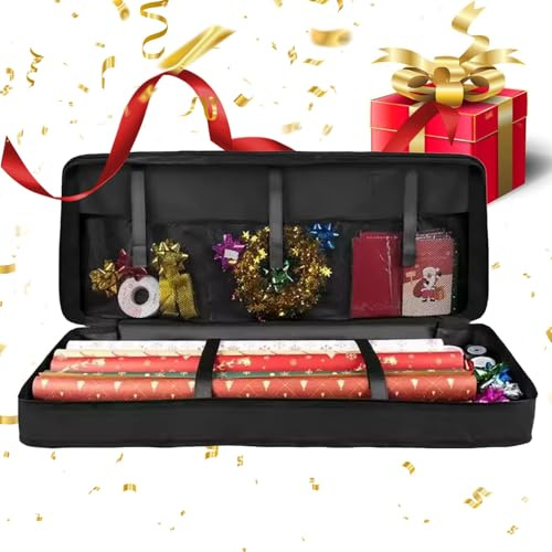 Geschenkpapier Aufbewahrung – Geschenkpapier Organizer 600D Oxford-Gewebe, 82×13×34cm Aufbewahrung Geschenkpapierrollen Wasserdichte Reißfest mit Netztaschen Fächern ＆ Handhabung für Geschenkpapier
