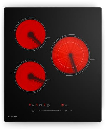 Klarstein Piani Cottura in Vetroceramica - 45 cm, 3 Zone, 4100 W, Touch Slider, Timer & Blocco Bambini, Piano Cottura Elettrico Vetroceramica per Cucine Moderne