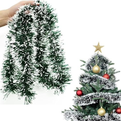 10M Girlande Weihnachten,Weihnachtsdeko Girlanden Tannengirland Girland Weihnachte Outdoor Weihnachtsdeko Tür Kugelkranz Weihnachten Weihnachtsgirlande Tannengirlanden Christmas Garland,Grün/Weiß