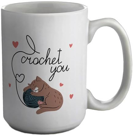 Shopagift I Crochet You Cat on Ball of Yarn Mug White 15oz Large Ceramic Cup