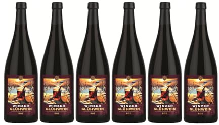 WZG Württemberger Winzer Glühwein Rot (6 x 1,0 l) – aromatisiertes weinhaltiges Getränk – süß, trinkfertig, mit winterlichen Gewürzen wie Zimt & Nelken