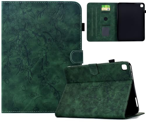 Cover per iPad 9a Generazione 2021/iPad 8a Gen 2020/iPad 7a Gen 2019, iPad 10.2, Shockproof Fiori di Ciliegio Retrò Case Con Portapenne, Custodia Tablet Sottile con Slot per Schede - Verde