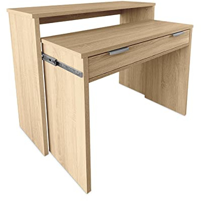 amuéblate Online - Mesa de Escritorio Totalmente Extensible Modelo Alaska, Mesas para Ordenador, Color Cambria, Práctica y Funcional, Medidas: 90 cm (Ancho) x 33/64 cm (Fondo) x 73/86,5 cm (Alto)
