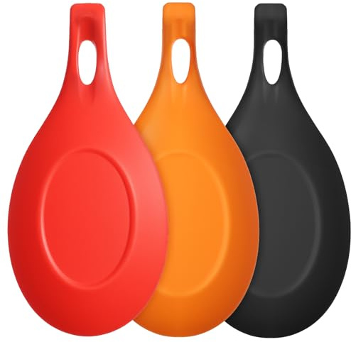Classicseali 3pcs Silicone Spoon Rest,Cooking Spoon Rest,Black,Red,Orange | Reusable Spoons Rest for Kitchens, Suitable for Wooden, Iron, Teaspoons, Kitchen Utensils, and Cutlery,