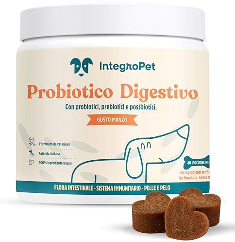 INTEGROPET - Probiotico per Cani Gusto Manzo - Integratori Probiotici per Cani per Intestino, Prurito e Sistema Immunitario (40 Bocconcini)
