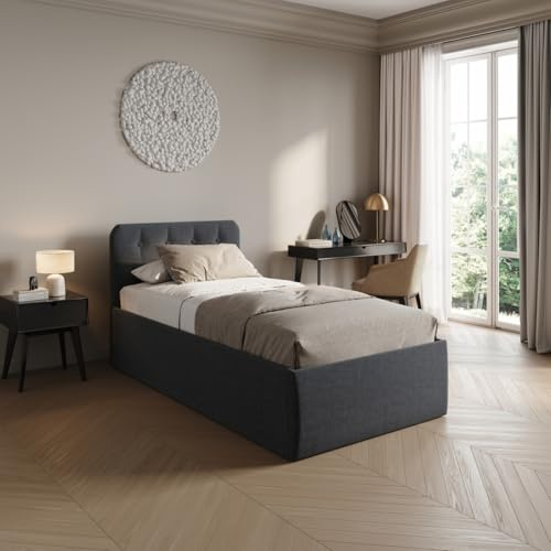 Home Collective Polsterbett 100x200 cm Doppelbett Bett mit verstellbarem Lattenrost & Bettkasten, Matratze Kaltschaum H3, gepolstertes Kopfteil, Made in Germany | Anthrazit