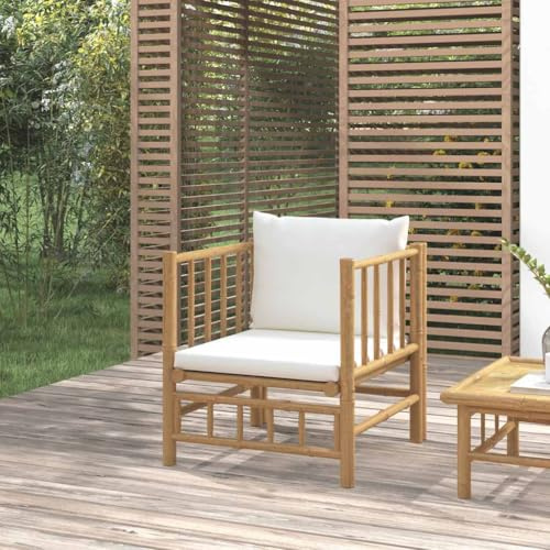Owoxanthellate Fauteuil de jardin en bambou blanc crème - 63 x 69 x 65 cm - Meuble de salon moderne pour jardin, balcon, jardin d'hiver et terrasse