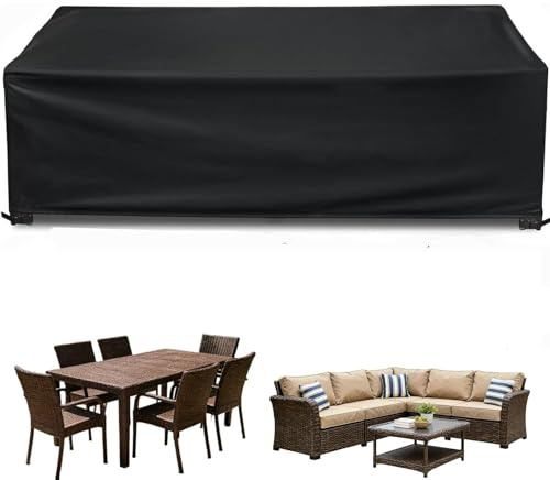 AEKDCL Garden Furniture Covers Waterproof 260x200x90cm Heavy Duty Outdoor Patio Set Cover 600D Oxford Windproof Anti-UV Sofa Cover Rectangular Black with Vents Handles and Buckles