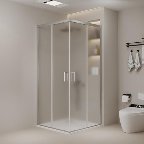 Megistore Box Doccia NORTH Angolare, Vetro Temperato 6mm, Opaco Frosted, Porte Scorrevoli, Profili in Alluminio (70x70)