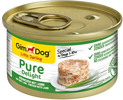 GimDog Pure Delight Hühnchen mit Lamm - Proteinreicher Hundesnack mit zartem Fleisch in köstlichem Gelee - 12 Dosen (12 x 85 g)