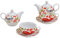 Wurm Tea for one mit Vogel und Blumen Dekor, Teeset Porzellan - Teekannen Set