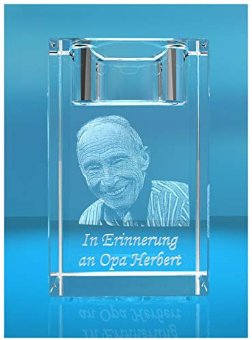 VIP-LASER I 3D Glasfoto I Kristall Teelichthalter I Gravur Wunschfoto mit Vater Papa Opa - Personen/Tiere in 3D: 1 Person
