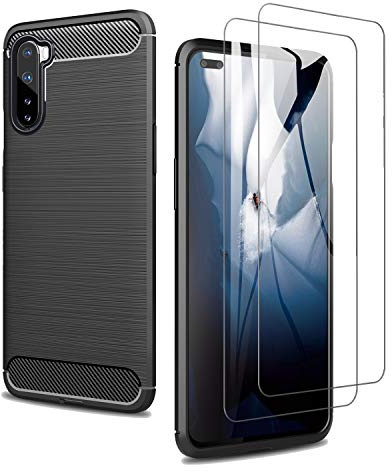 SCL Funda para OnePlus Nord Protector Pantalla OnePlus Nord Funda + Cristal Templado [2 Pack], Cáscara Protectora TPU Anti-Rasguño, Anti-Huella Digital