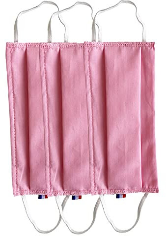 ALEX(E) Masque de Protection Visage CAT1-UNS1 Tissu Lavable, Popeline de Coton 100%, avec Barrette Nasale, par Lot de Trois Pièces, Taille Enfant (Rose)