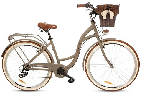 Goetze Mood Alu Rahmen Damenfahrrad Retro Vintage Holland Citybike, 28 Zoll Räder, 7 Gang Schaltwerk, Tiefeinstieger, Korb mit Polsterung Gratis!