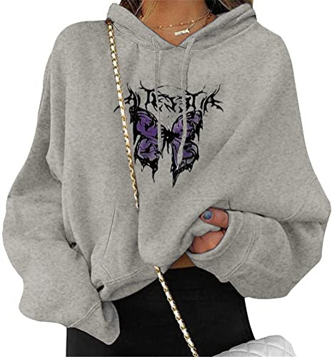 ORANDESIGNE Damen Sweatshirt Pullover Teenager Mädchen Hoodie Herbst Winter Hoodie Frauen Pullover Oberteile Langarmshirt Kapuzenpullover Mode Bequem Casual Pulli mit Kordel und Taschen A Grau XS