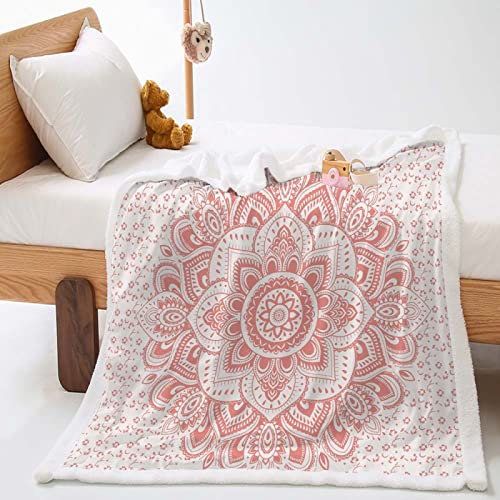 LNXSESN Fleece Blanket Rose Gold Mandala Throw Blanket Flannel And Lamb Wool Fluffy Blanket for Bed Soft Thick Sofa Throw Reversible Sherpa Blanket Lightweight Fleece Throw 130x150cm