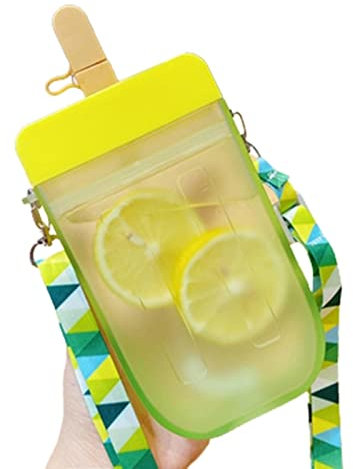 XKUN Bouteilles d'eau Mignonnes avec Pailles Creative Kawaii Paille Coupes Bpa Gratuit Juice Transparent À Boire Pichet Multicolore-Yellow