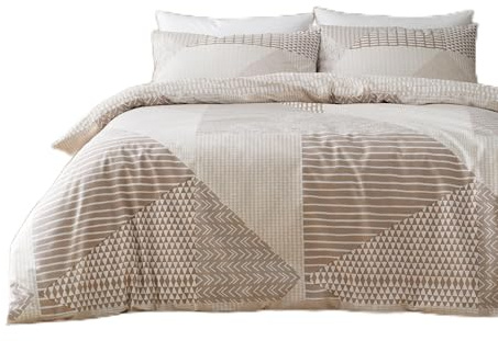 Catherine Lansfield Larsson Geo Reversible Single Duvet Cover Set with Pillowcase Natural