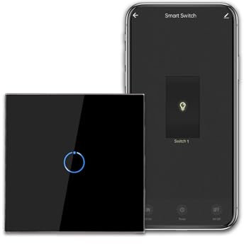 CNBINGO Smart Touch - Interruptor de luz para trabajar con Alexa, Google Assistant, interruptor wifi empotrado, con panel de cristal, interruptor de pared sencillo en negro, cable neutro se necesita -