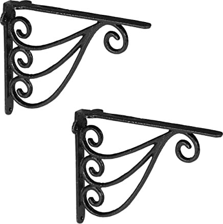 Relaxdays Fixation Murale, 2 équerres, HxLxP: 23,5 x 4 x 18 cm, décoration Antique, Fixer étagère, Fonte, Noir
