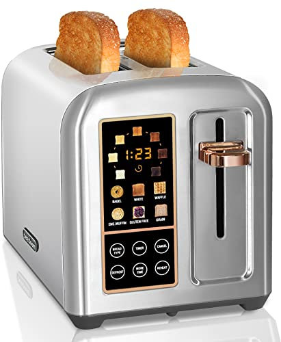SEEDEEM Toaster 2 Slice, Stainless Steel Bread Toaster with Touch LCD Display,6 Bread Selection, 7 Shade Settings, 1.5'' Extra Wide Slots Toaster with 3 Basic+More Time Functions