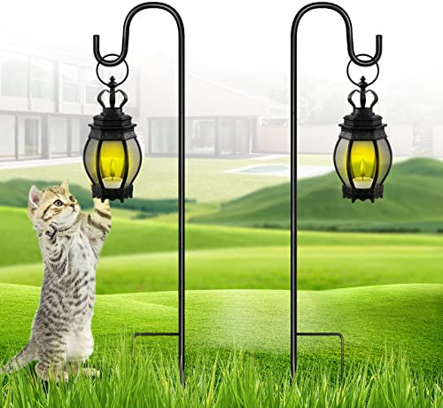 SEGNAYEN Shepherds Crook Hooks, Adjustable Festoon Pole with Base,81cm / 31.9in Border Garden Hooks for Hanging Lanterns, Plant Baskets, 4 Section Stitching, Set of 2