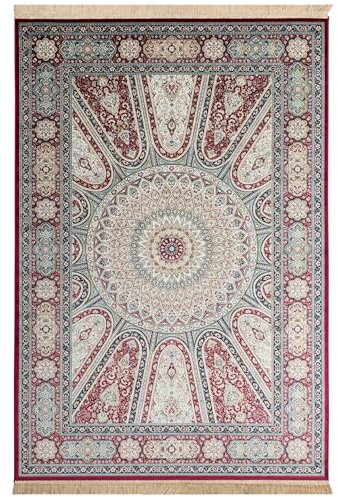 Steffensmeier Kurzflor Teppich Riad | Wohnzimmer | Orient | Pflegeleicht | Ghom Rot, Größe: 67x210 cm