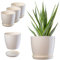 KADAX Lot de 3 pots de fleurs avec soucoupe, bac à fleurs rond en plastique, pot de fleurs pour l'intérieur et plantes d'intérieur, pot pour herbes aromatiques (lot de 3-23 cm, écru)