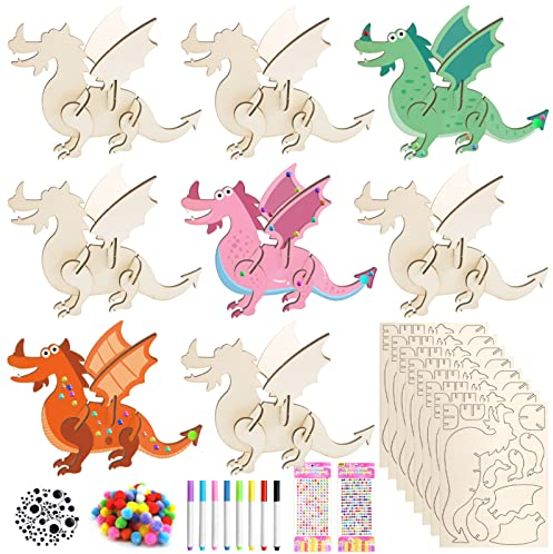 TOPJOWGA Dinosaurier Holz Bastelset, 218 Stück Bastelset Dinosaurier für Kinder, Holzbastelsets für Kinder, Holz zum Basteln Kreative Kunst Bastelbedarf, Dinosaurier zum Bemalen für DIY Kinder Malen