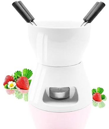 Käsefondue Party Set mit 4 Gabeln Porzellan Schmelztopf für Käse, Schokolade und Tapas