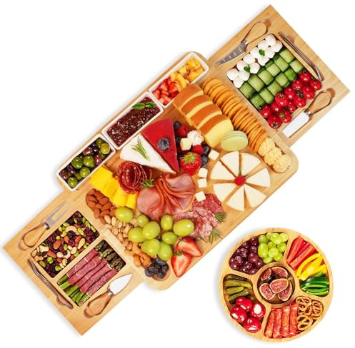 YZS Charcuterie Board Set, Cheese Board & Knife Set with Cheese Tray, Large Bamboo Platter for Cheese & Meat - Gift for Women, Couples Wedding Anniversary, Housewarming