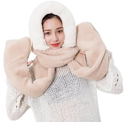 Volicph 3 in 1 Mütze Schal Handschuhe Sets für Damen Dicke Plüsch Hut Set für Damen Mädchen Hut Handschuhe Schal Set