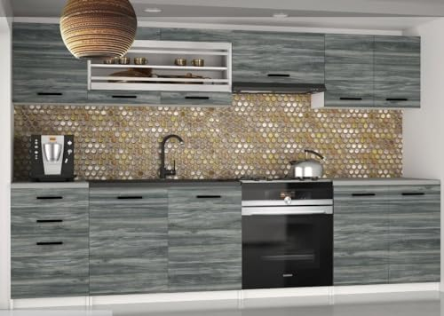 NAKA Küchenschrank-Set Küchenzeile mit Arbeitsplatte Küchenblock 2X Küchenunterschrank 4X Hängeschrank 1x Spülenunterschrank Matt Anthrazit Tor MARIKA2/4/WT/GW1/0/B1