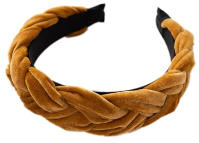 Damen Samt Haarreif Breit Haarband Geflochten Stirnband Vintage Haarreifen Haarschmuck Haarzubehör Verdrehtes Geknotetes Stirnband für Frauen Mädchen für den täglichen Gebrauch,Gelb