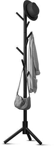 Bayt Porte-manteau en bois, style minimaliste avec 8 crochets – 175 cm – Noir