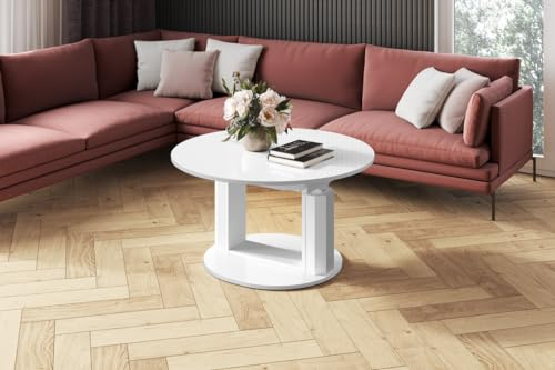 designimpex Design Couchtisch HEM-111 Hochglanz ausziehbar höhenverstellbar Tisch, Farbe:Weiß Hochglanz