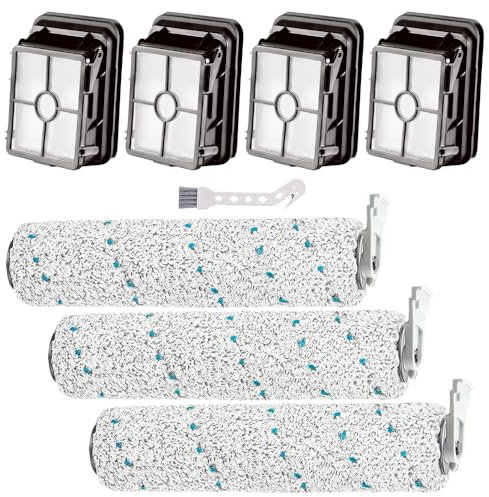 MIXEAL Pièces de rechange pour aspirateur Bissell CrossWave Cordless Max 2554 2590 2593 2596 Series, lot de 3 rouleaux de brosse 2787, lot de 4 filtres 1866