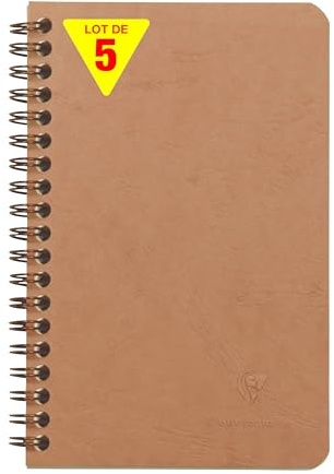 Clairefontaine 78616Cpack - Packung 5 Spiralbuch - Notizheft Age Bag mit Innentaschen 11x17 cm, liniert, 60 Blatt, Tabakbraun, 5 Stück