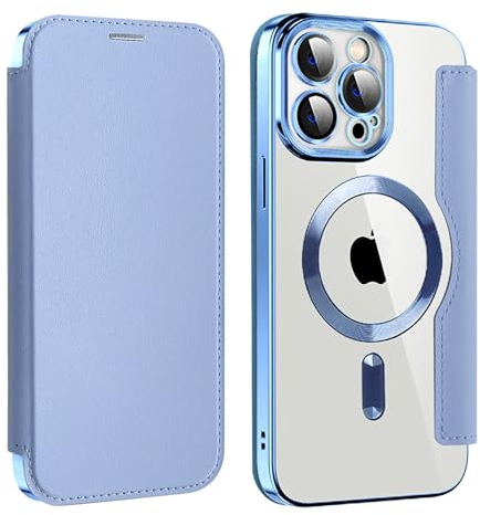 Bakicey Hülle für iPhone 15 Klapphülle Kompatibel mit mag-Safe Kartenfach PU Leder Anti-Kratzer Handyhülle mit RFID-Sperre Schutzhülle Transparent Flip Case Cover für iPhone 15, Blaue